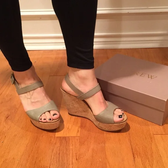 Jcrew Maryanne Leather wedge sandals, Himalayan Green, size 9, made in Italy - Picture 3 of 10